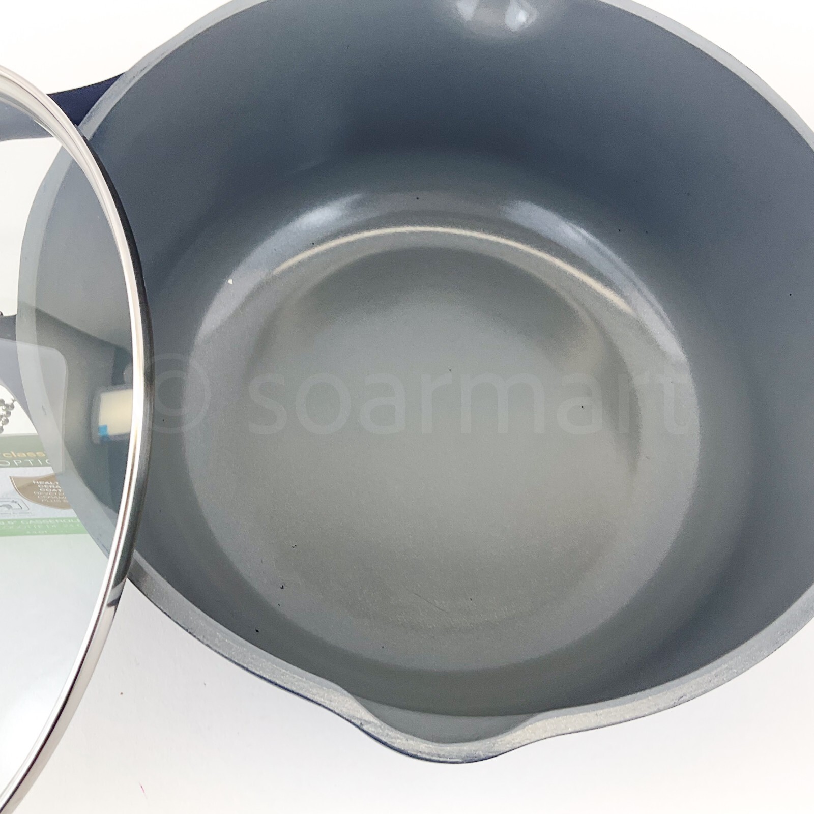 Masterclass 4.3qt 9.5″ Casserole Healthy options Ceramic Non-stick Blue + Gray
