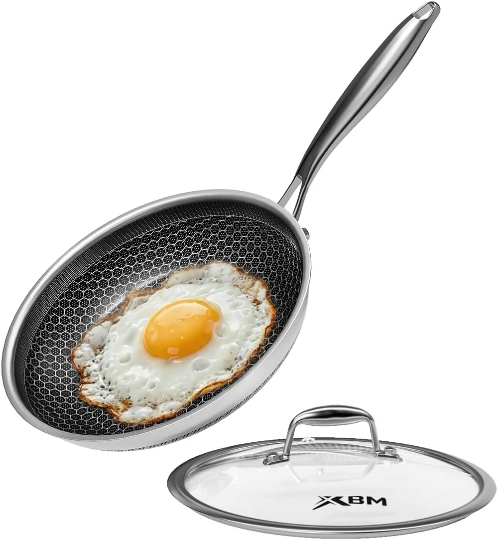 Nonstick Frying Pan with Lid 7-Inch, Durable Stainless Steel Skillet, Induction