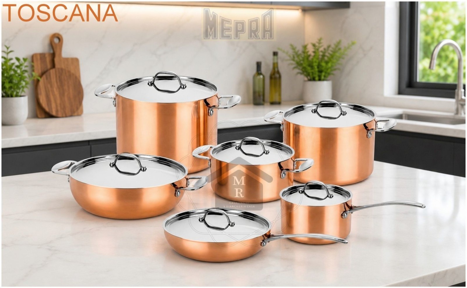 12 Piece Tuscany Trimetal Copper Stainless Steel 18/10 Induction Bottom Pot Set