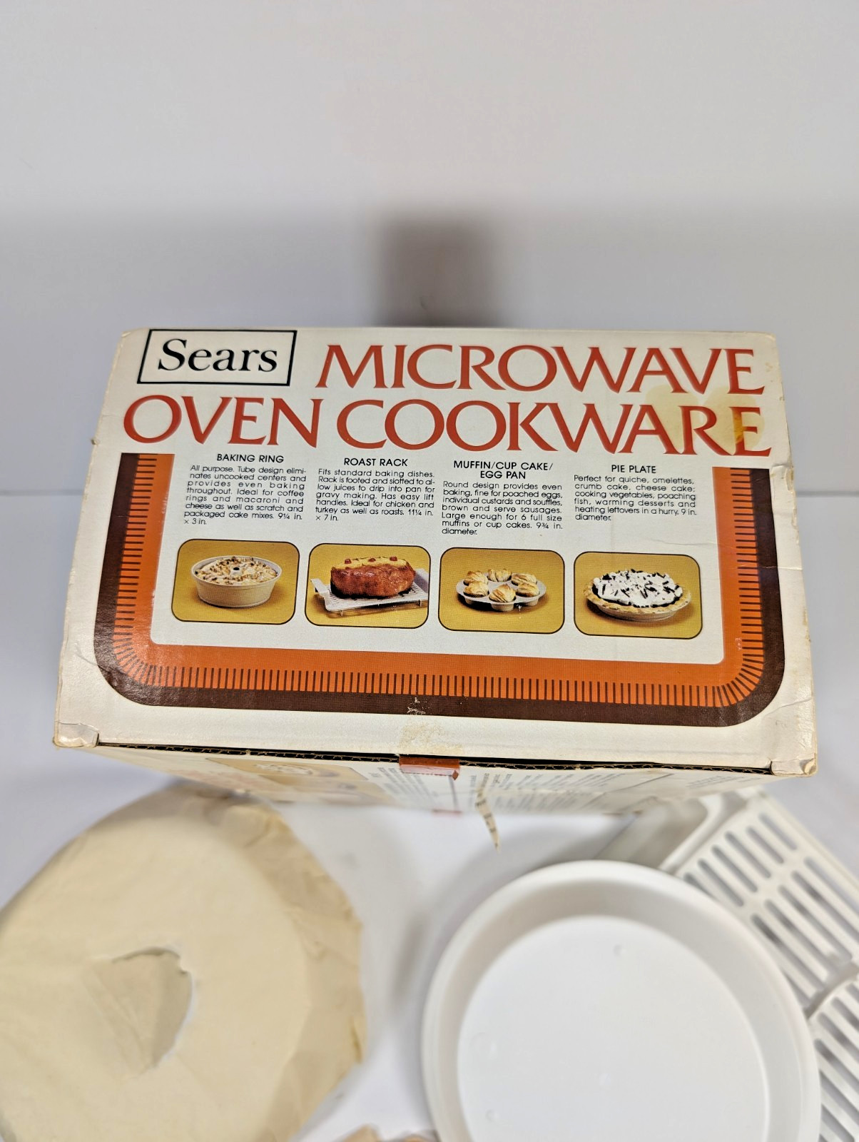Vintage Sears Microwave Oven Cookware 4 Piece Set Baking Ring Pie Plate Rack USA