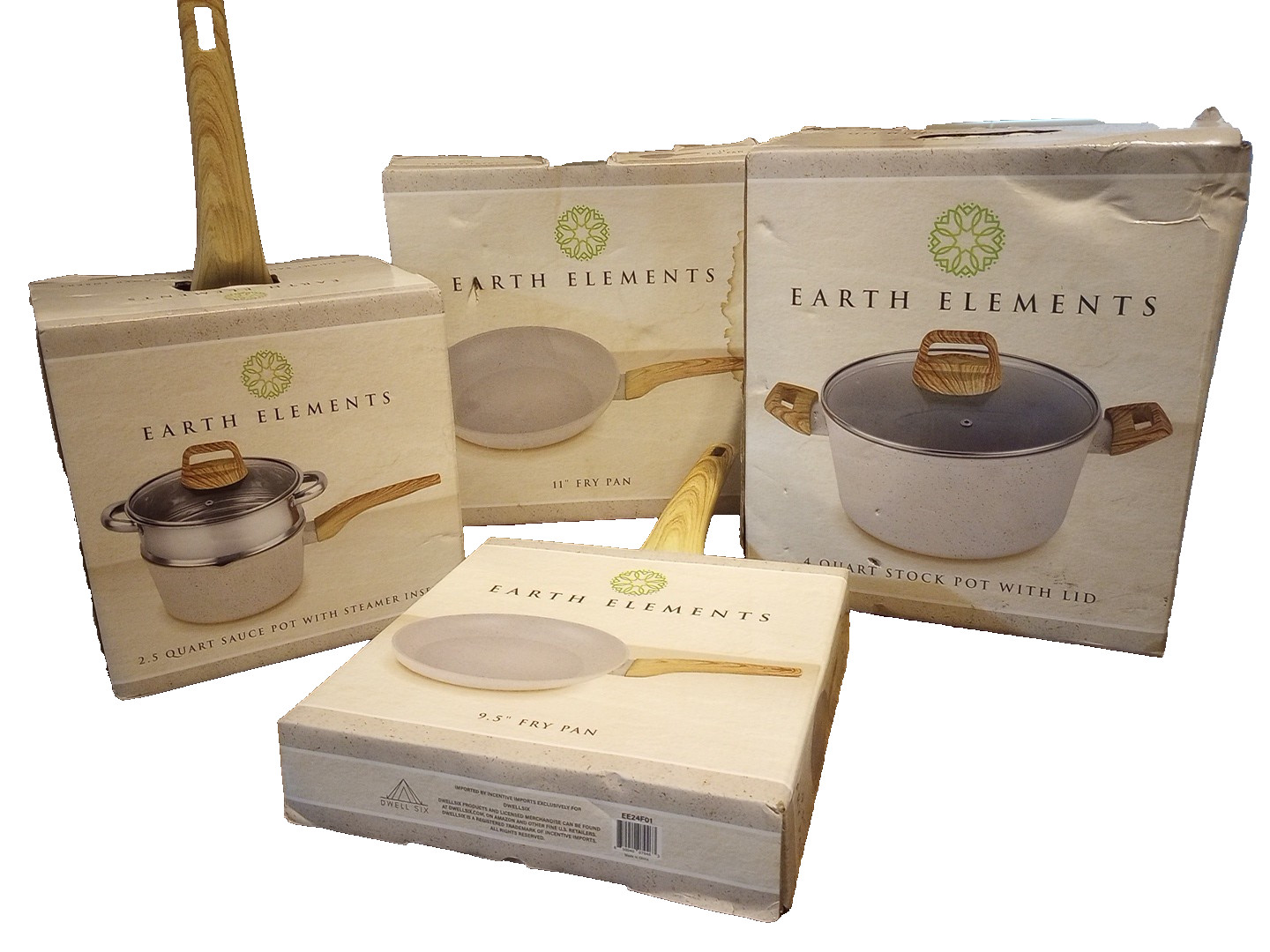 Earth Elements Cookware Set of 4, Gray Ergonomic Non-Stick Rust Resistant- NEW