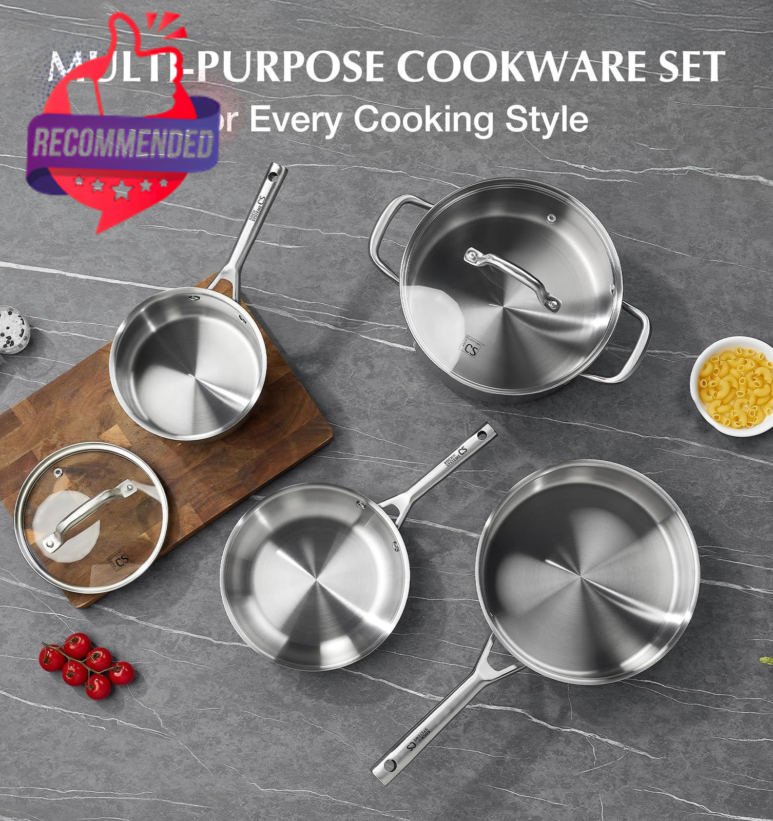 Stainless Steel Cookware Set 17 Piece, Professional 18/10 Stianless Steel Pots