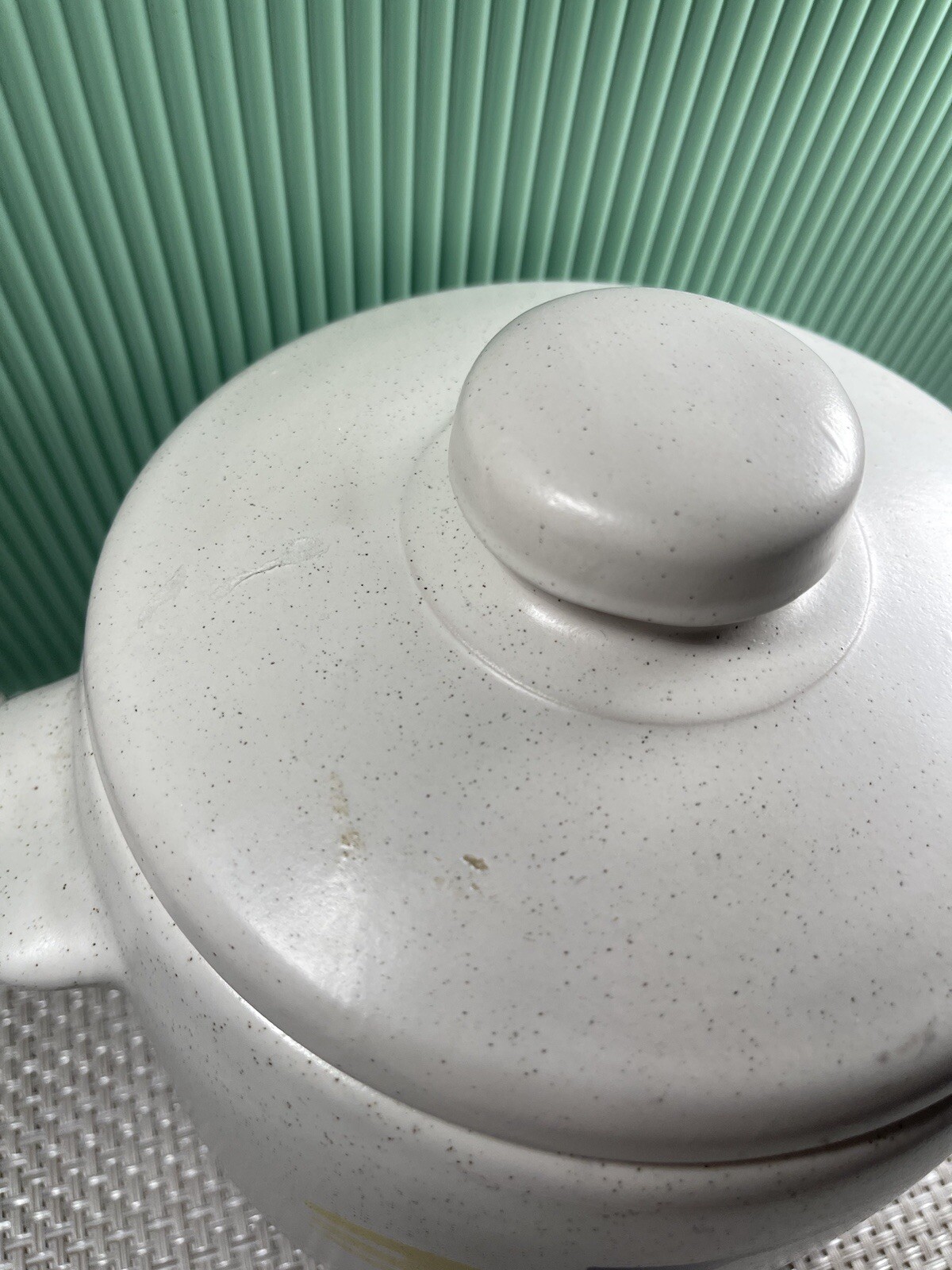 Vintage West Bend Stoneware Bean Pot with Lid Speckled Ceramic USA MCM Kitchen