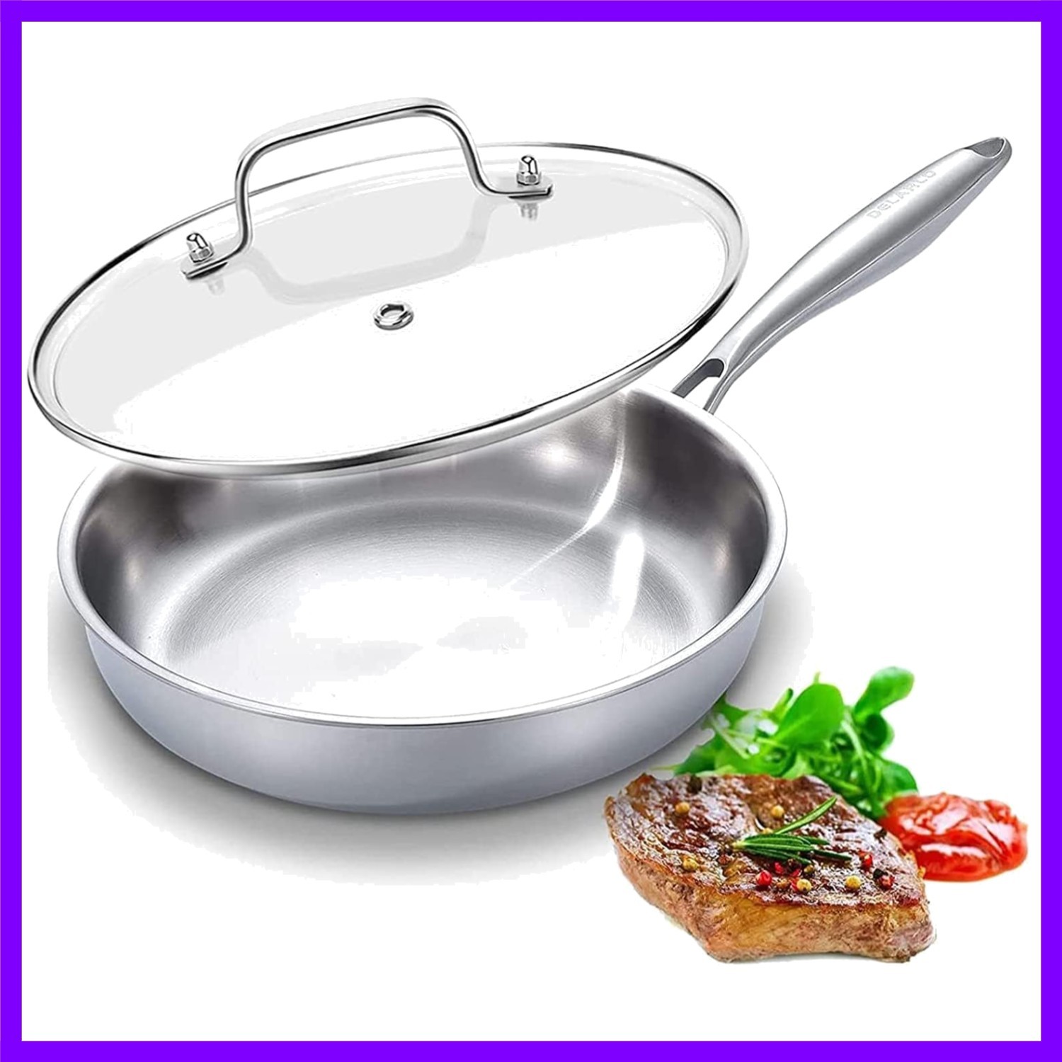 Tri-Ply Stainless Steel Pan, 18/10 Frying Pan, Oven Safe Up to 600°F, Nontoxi…
