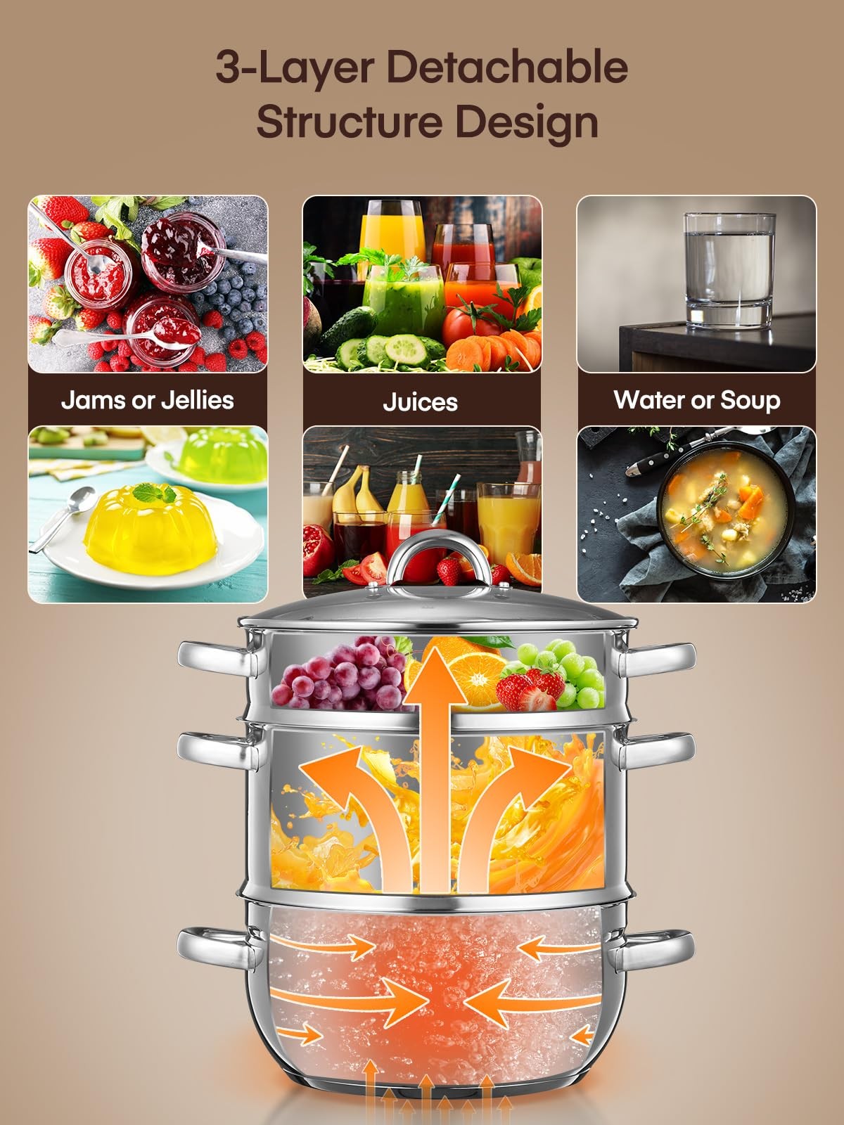 11Qt Steam Juicer Extractor Stainless Steel, Juice Steamer Pot for Fruit & Ve…