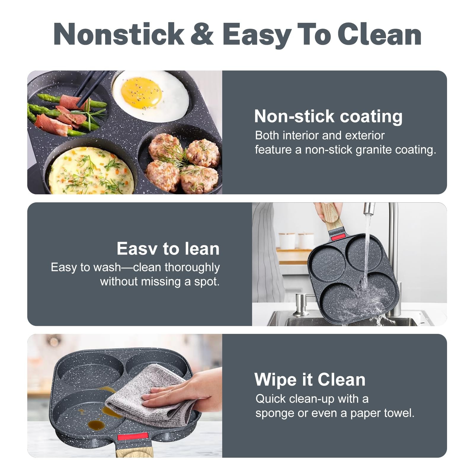 4~Cup Nonstick Egg Pan Set with Lid, Induction & Gas Compatible, Black