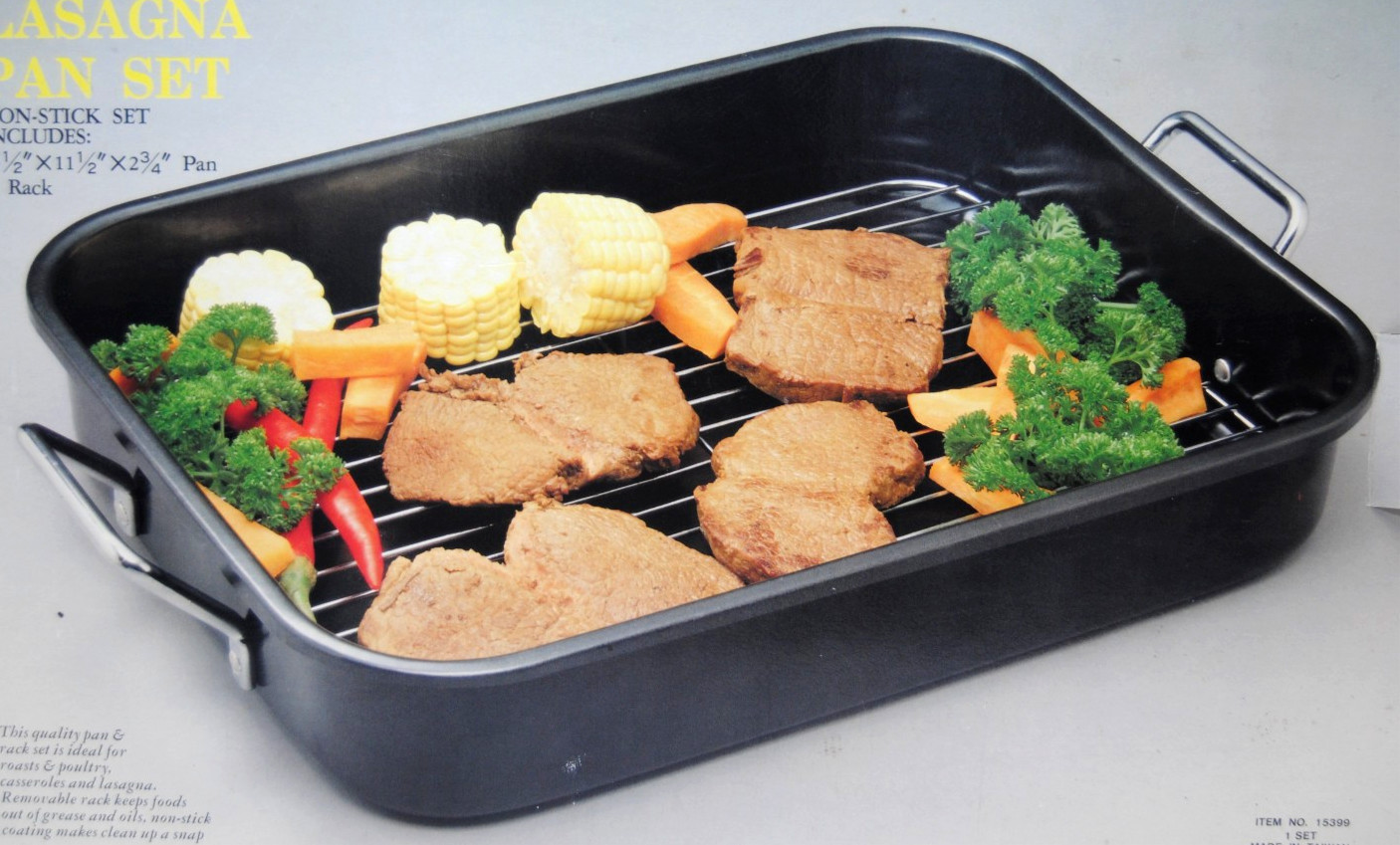 Roasting Lasagna Non-Stick Pan Set with Rack 15.5″ x 11.5″ x 2 3/4″ New T2687