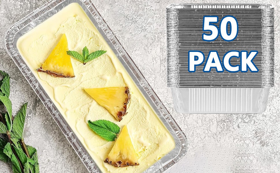 50 Pack Disposable Loaf Pans, 2Lb Foil Bread Pans for Baking, Lunch