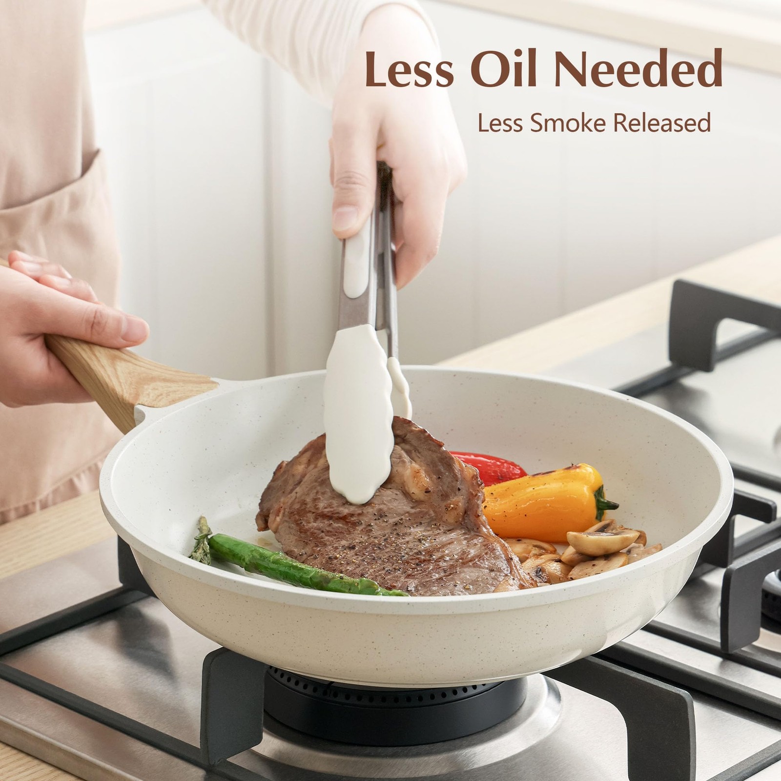 12.5 Inch Nonstick Ceramic Frying Pan With Lid Induction Compatible Kitchen S…