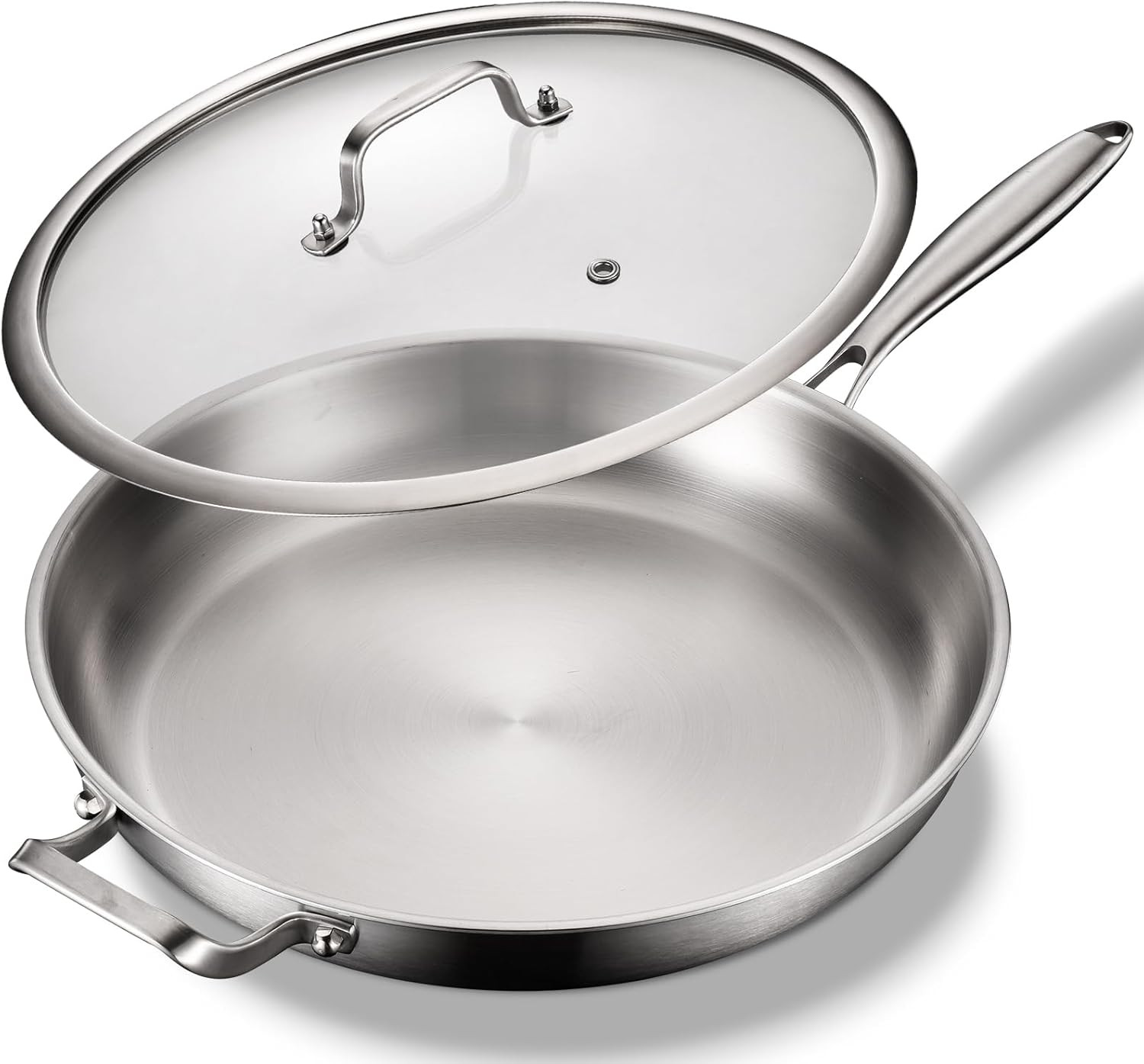 14.2″ Stainless Steel Frying Pan with Lid, Oven Safe, Non-Toxic Cookware