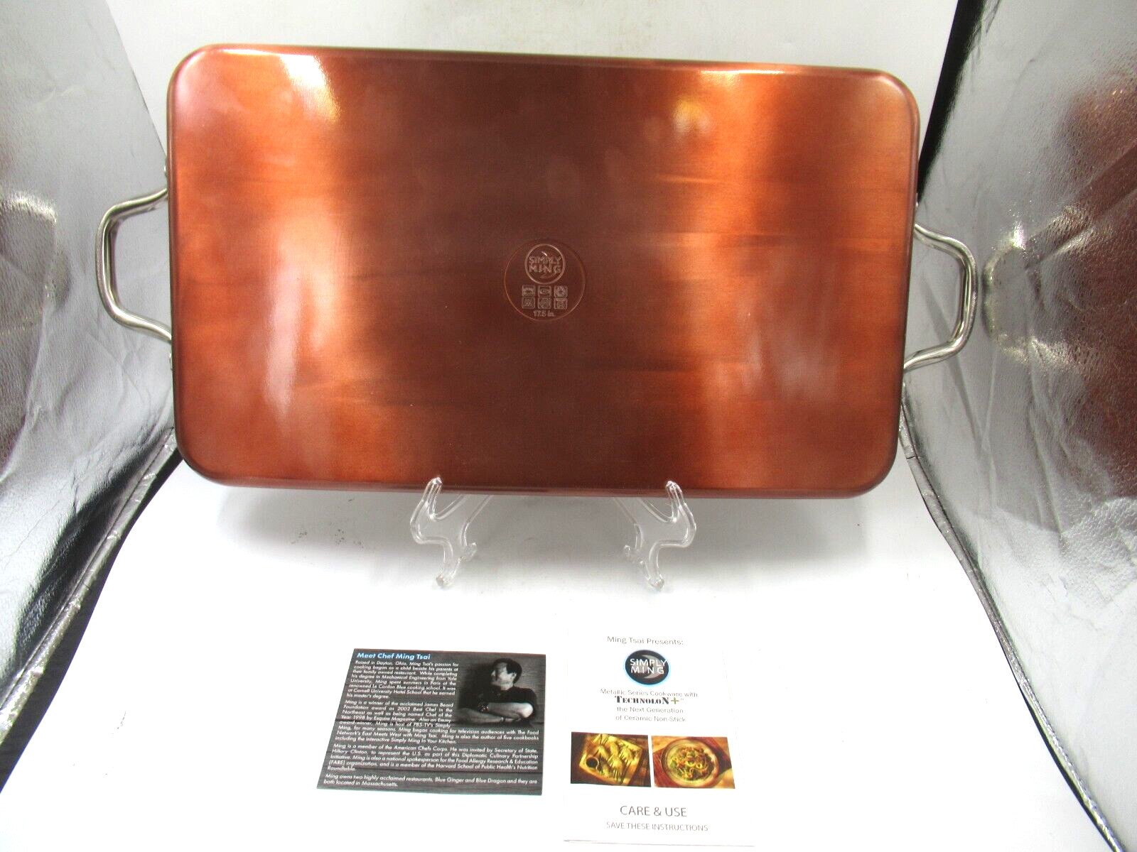 Non Stick Griddle TechnoloN Cookware w/ Instructions New! Simply Ming Metallic