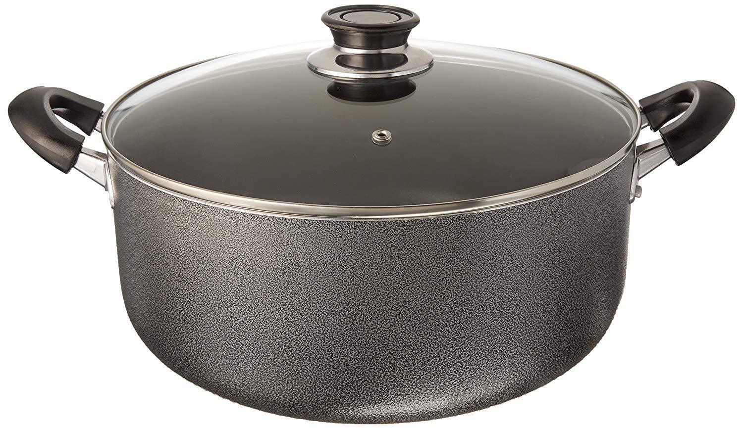 10 Quart Non Stick Aluminum Sauce Pot With Glass Lid, Black