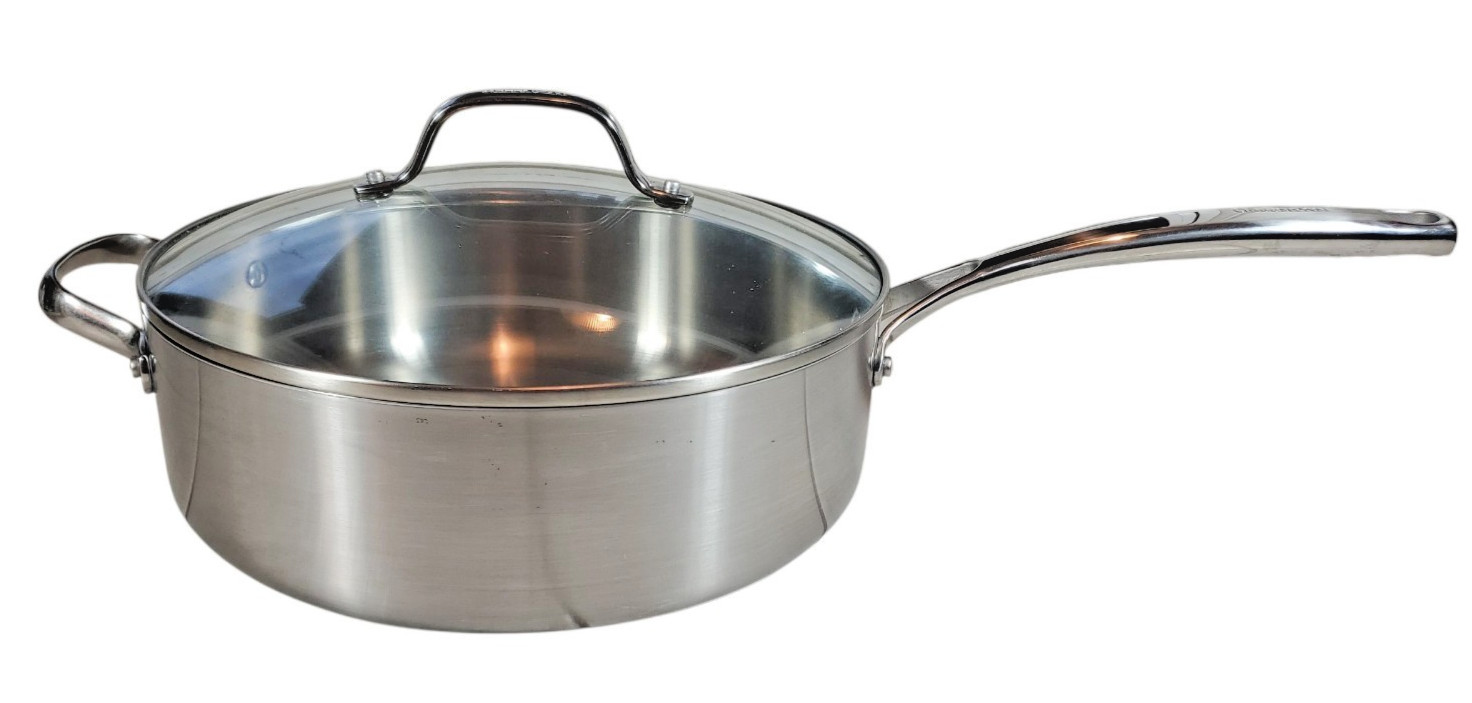 GreenPan Tri-Clad 5 Qt Stainless Steel Saute Pan With Lid and helper handle