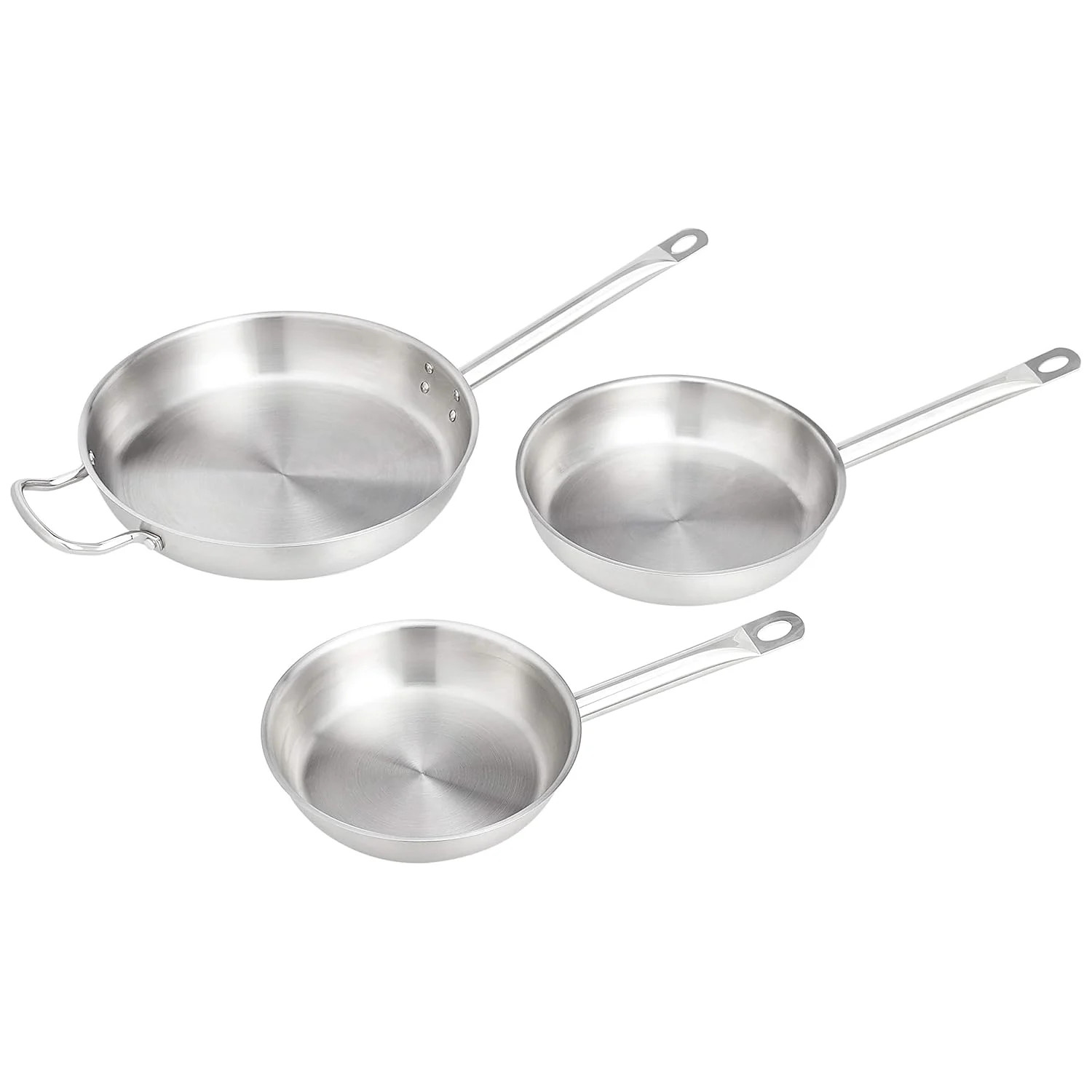 3-Piece Stainless Steel Aluminum-Clad Fry Pan Set, Dishwasher Safe