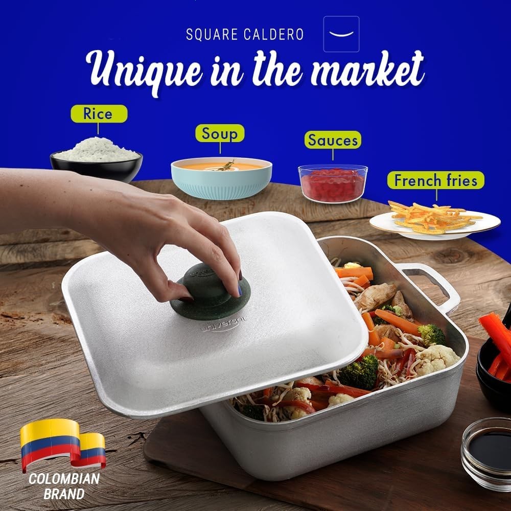 6QT Square Cast Aluminum Caldero Dutch Oven Pot with Lid Oven Safe