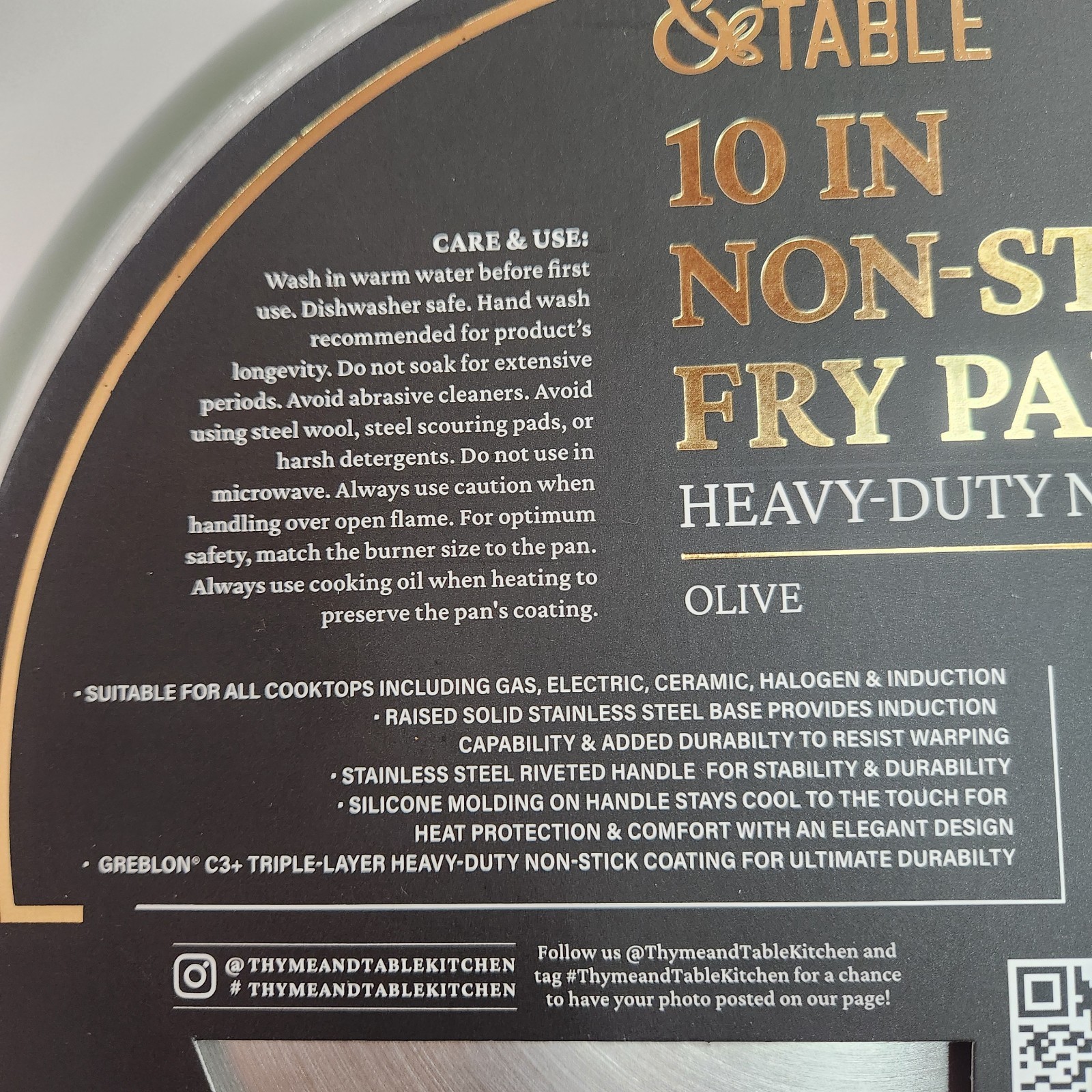 Thyme & Table 10 In Non-Stick Fry Pan Olive Heavy Duty Oven Safe New In Package