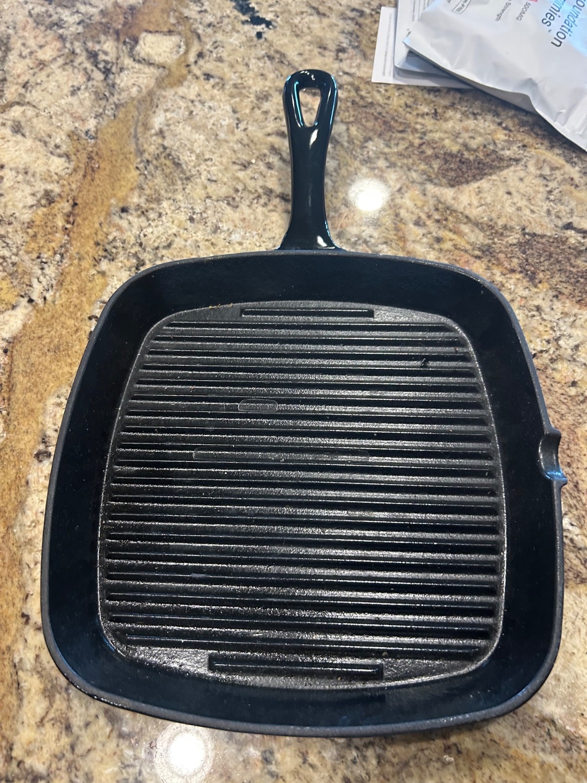 Cuisinart C130-23 Cast Iron Grille Pan Skillet Black Enamel Griddle Grill