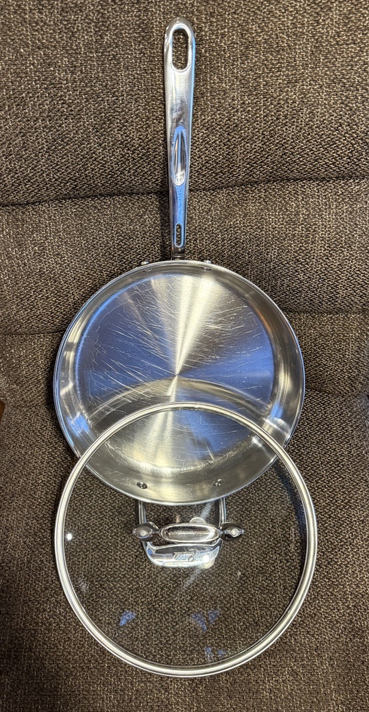 Emeril 3 Qt Stainless Steel Deep Skillet 10″ with Copper Core and Glass Lid