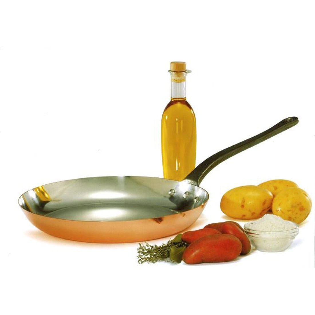 Baumalu 24cm Frying Pan Copper Solid Metal Tin Interior Cast Iron Handles