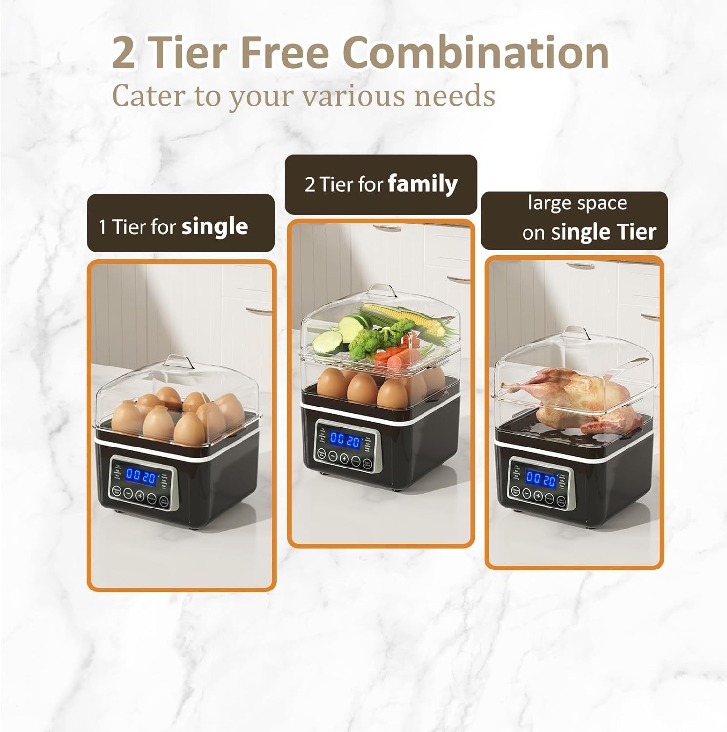 2 Tiers Electric Food Steamer for Cooking, 4 QT Digital Multi Vegetable Steam…