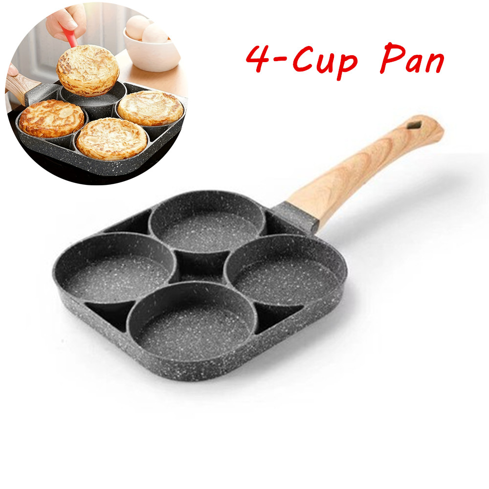 1PC Black 4-Cup Egg Frying Pan Multi-Section Skillet Nonstick Pancakes Gas Stove