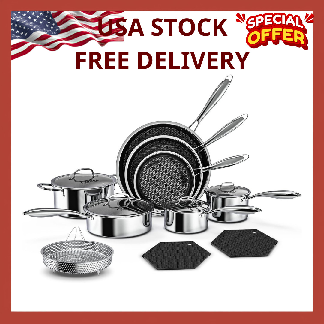 14-Piece Nonstick Hybrid Hex Cookware Set – Induction & Oven Safe PFOA Free NEW