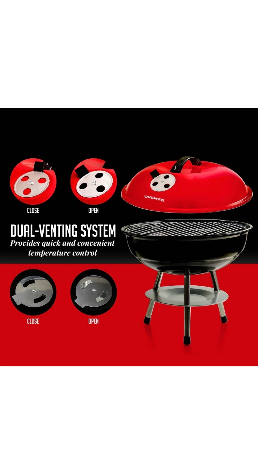 Kettle Charcoal Grill 14-Inch Portable Tabletop BBQ Dual Vent System Camping