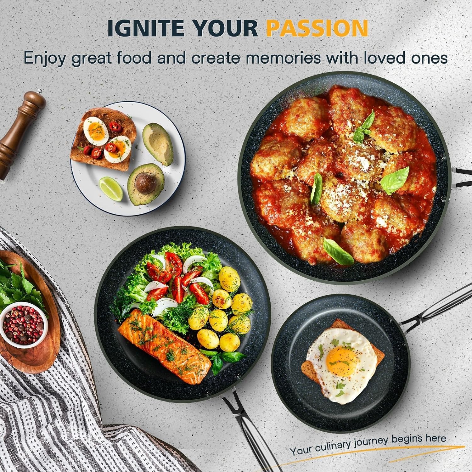 3PC Ceramic Nonstick Frying Pan Set 8 10 12in Induction Ready