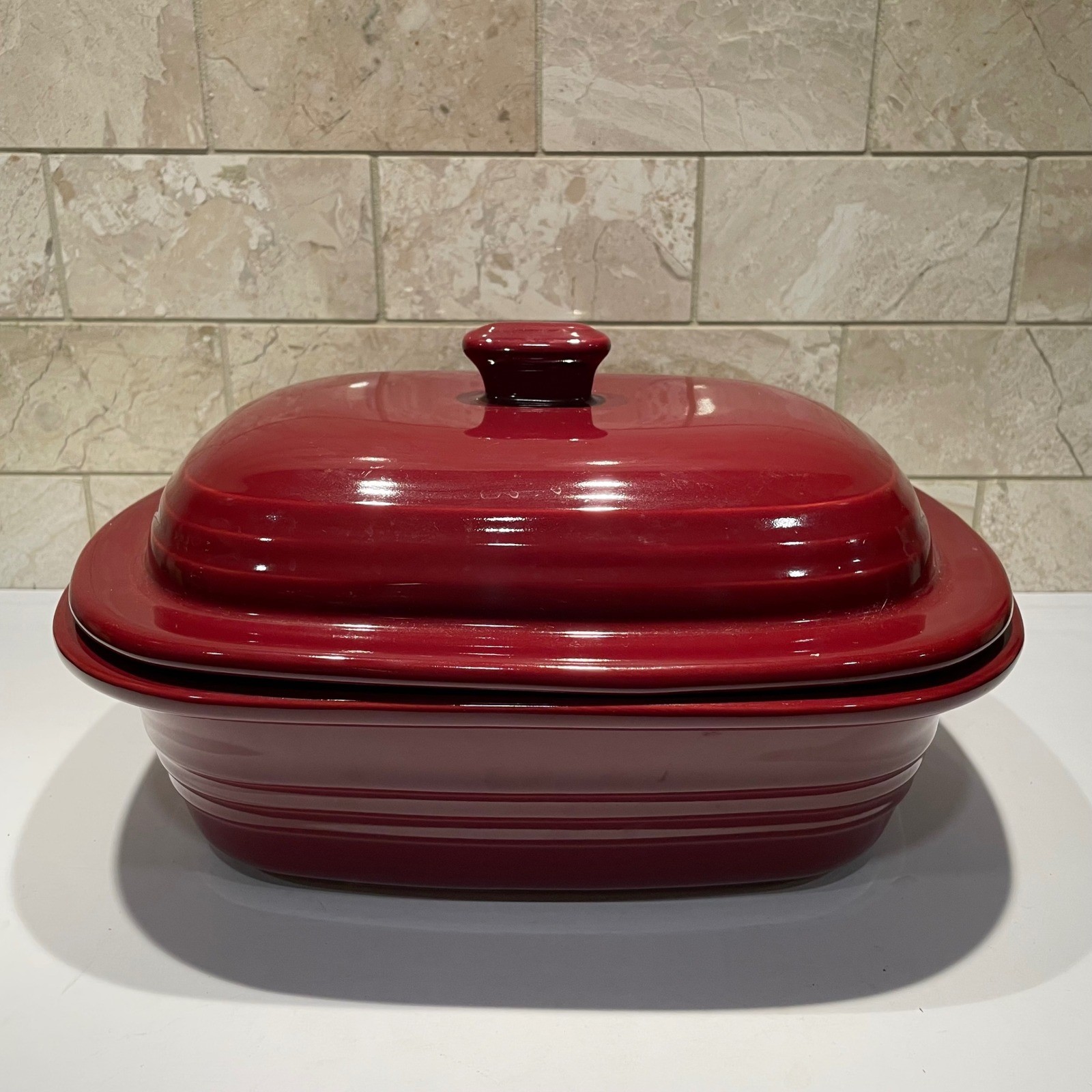 The Pampered Chef Deep Covered Baker Cranberry Red Stoneware 3.1 Qt 5103 USA