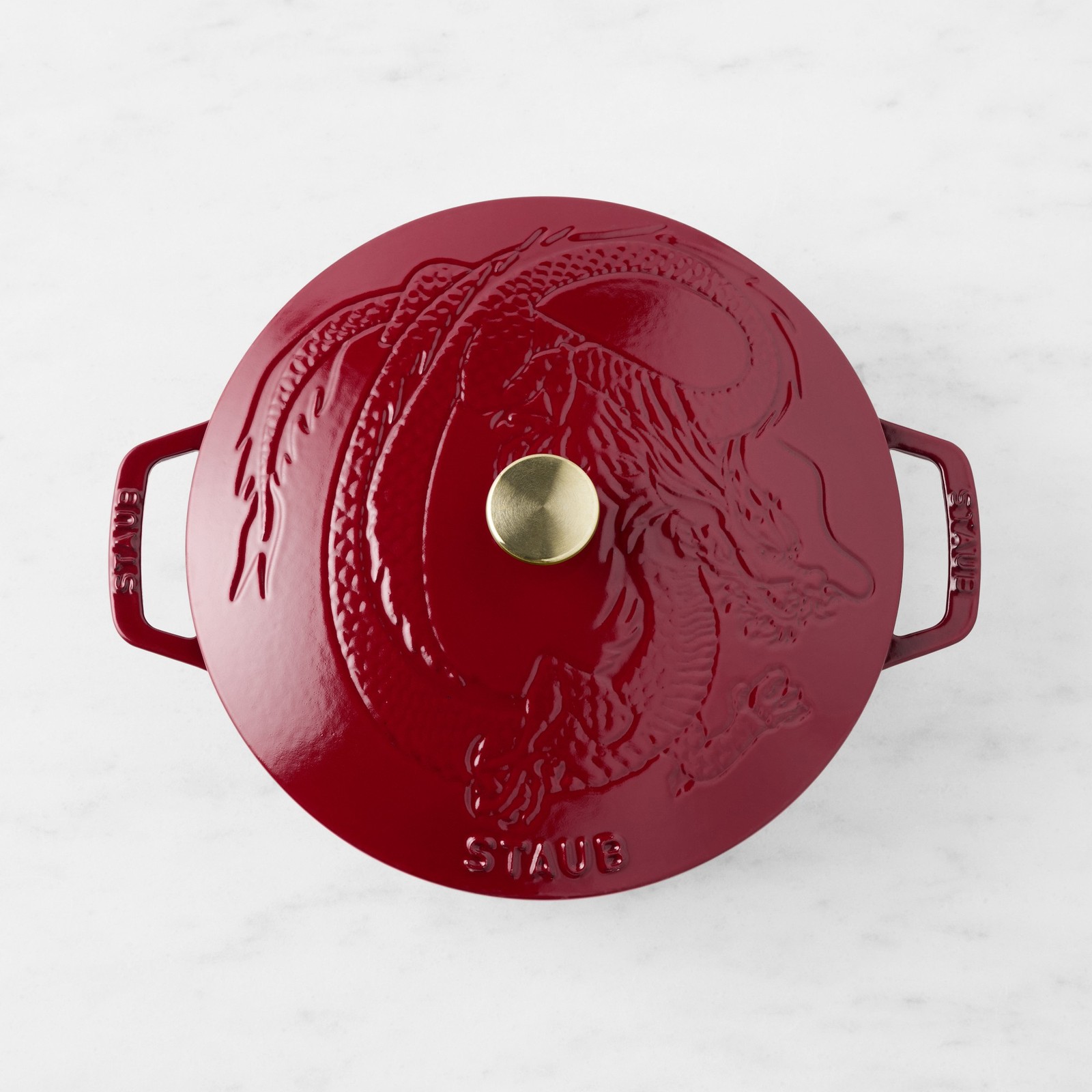 Staub Enameled Cast Iron Braiser with Dragon Lid, 2.5-Qt., Cranberry
