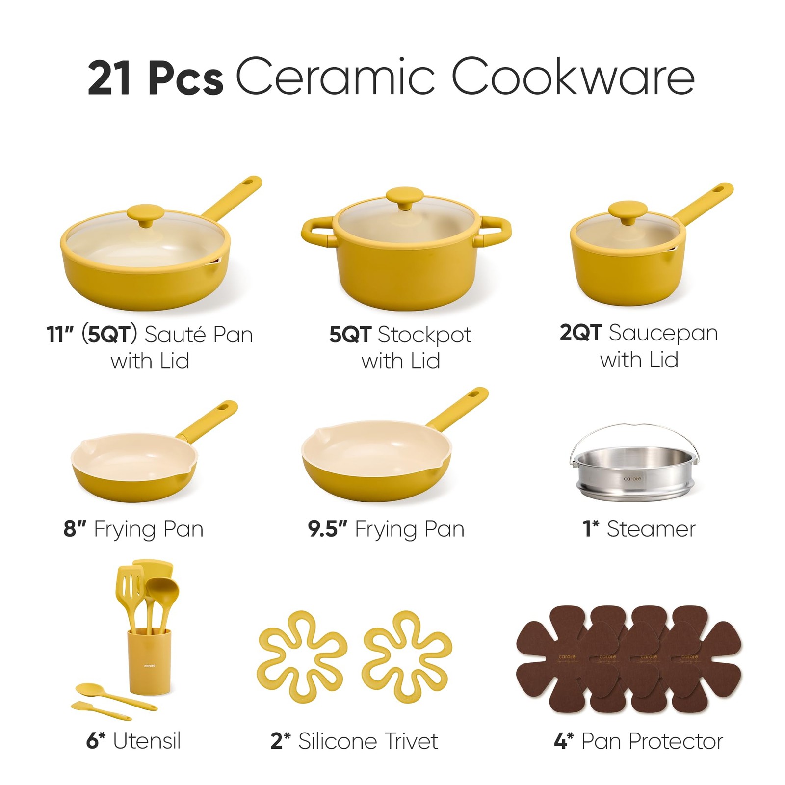 21Pcs Nonstick Ceramic Cookware Set, Healthy Kitchen Cooking Set