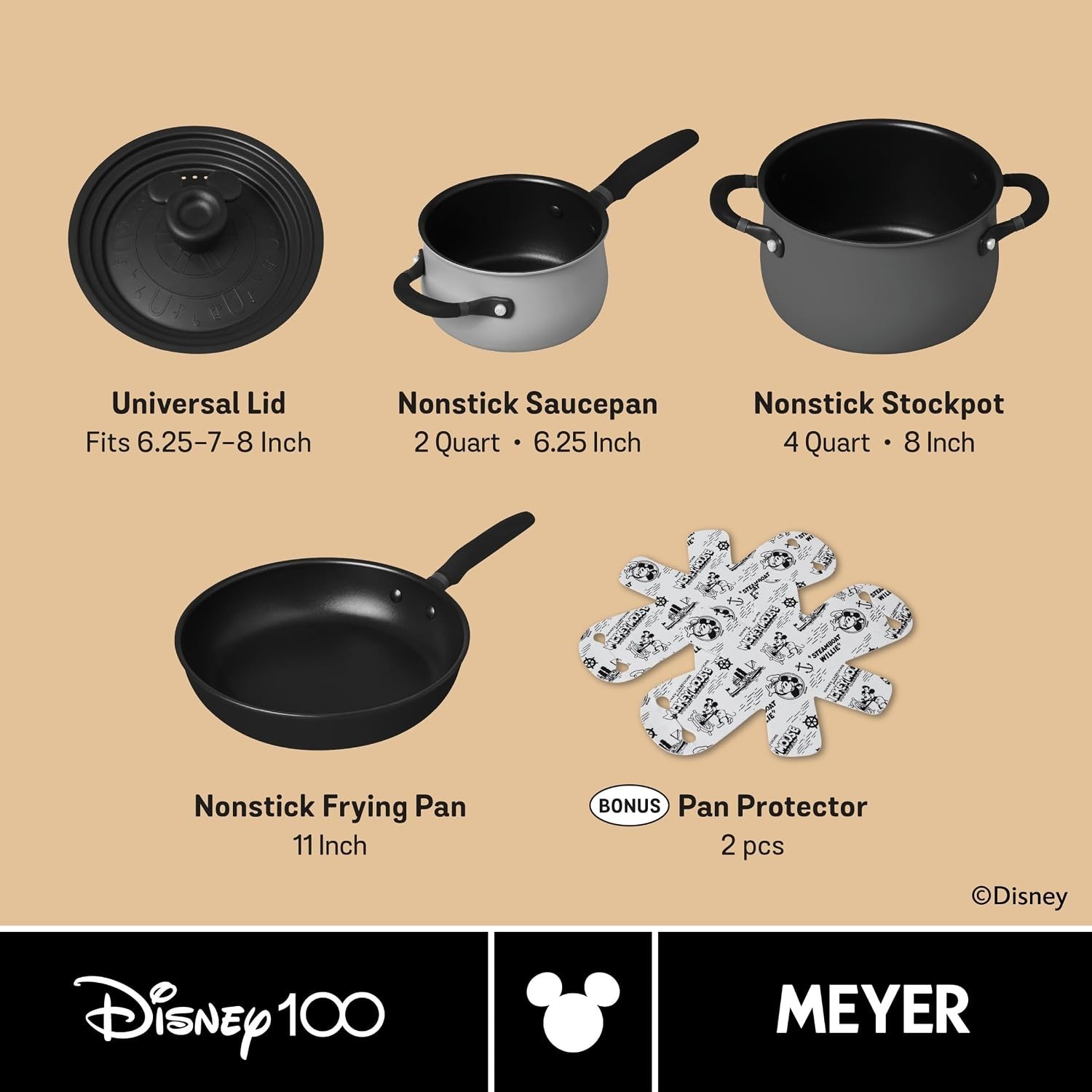 Disney 100 Meyer 4-Piece Limited Edition Nonstick Cookware Set Steamboat Willie