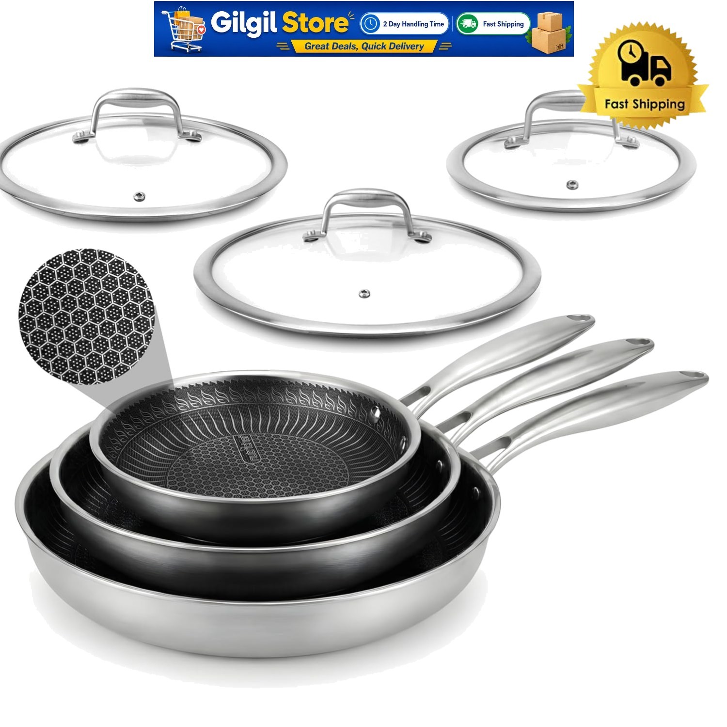 Professional 6-Piece Non-Stick Frying Pan Set with Lids – Oven Safe & Durable