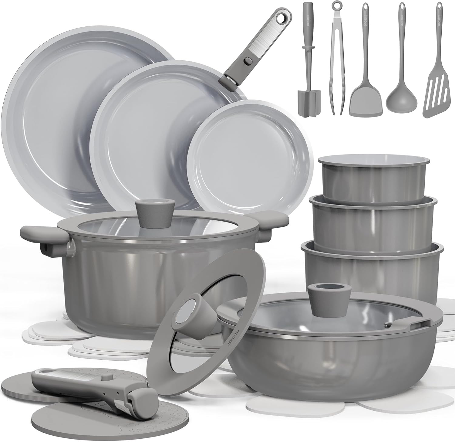 27-Piece Dark Gray Nonstick Ceramic Cookware Set with Detachable Handles