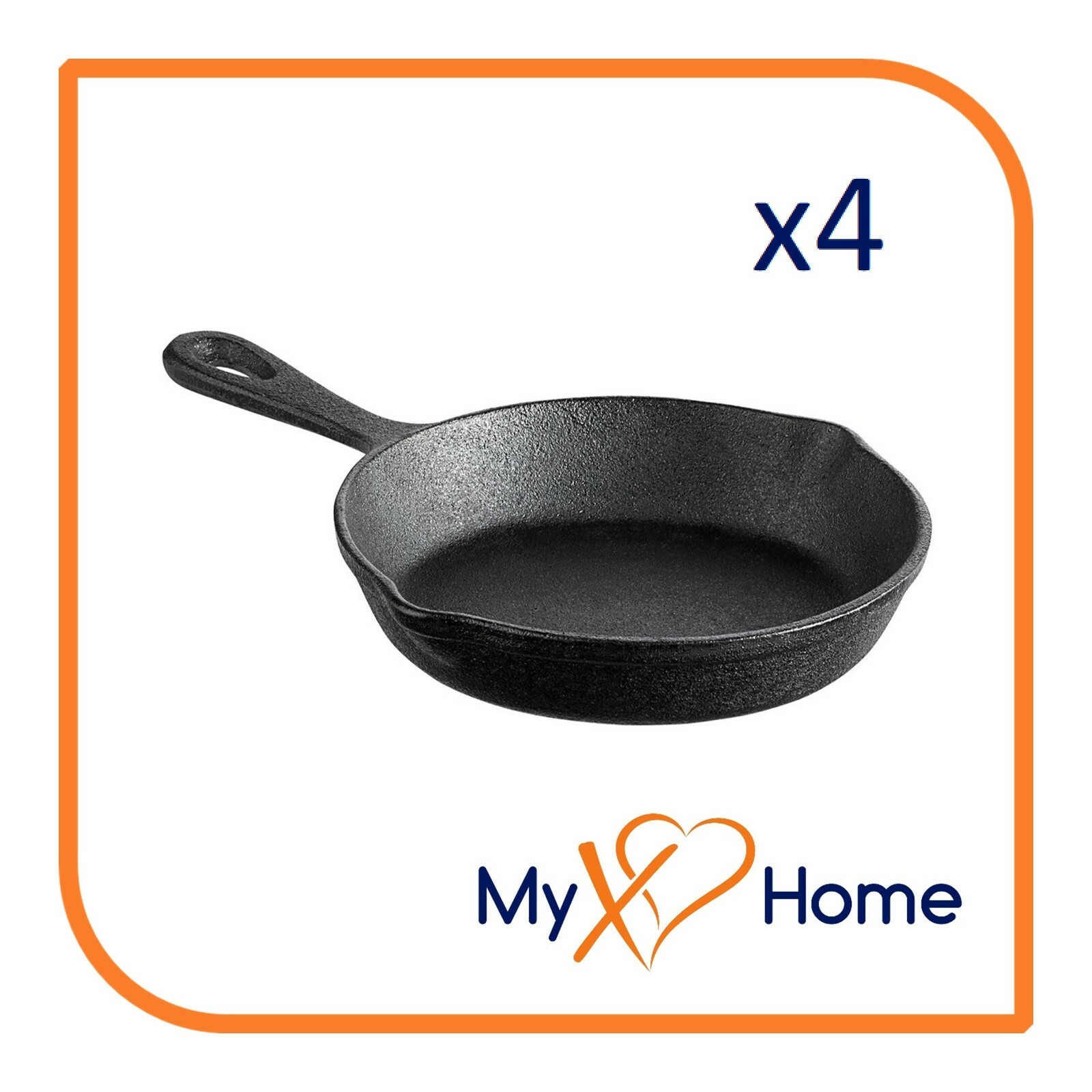 7.5″ Round Cast Iron Frying Pan / Skillet with Handle (4 Skillets) by MyXOHome