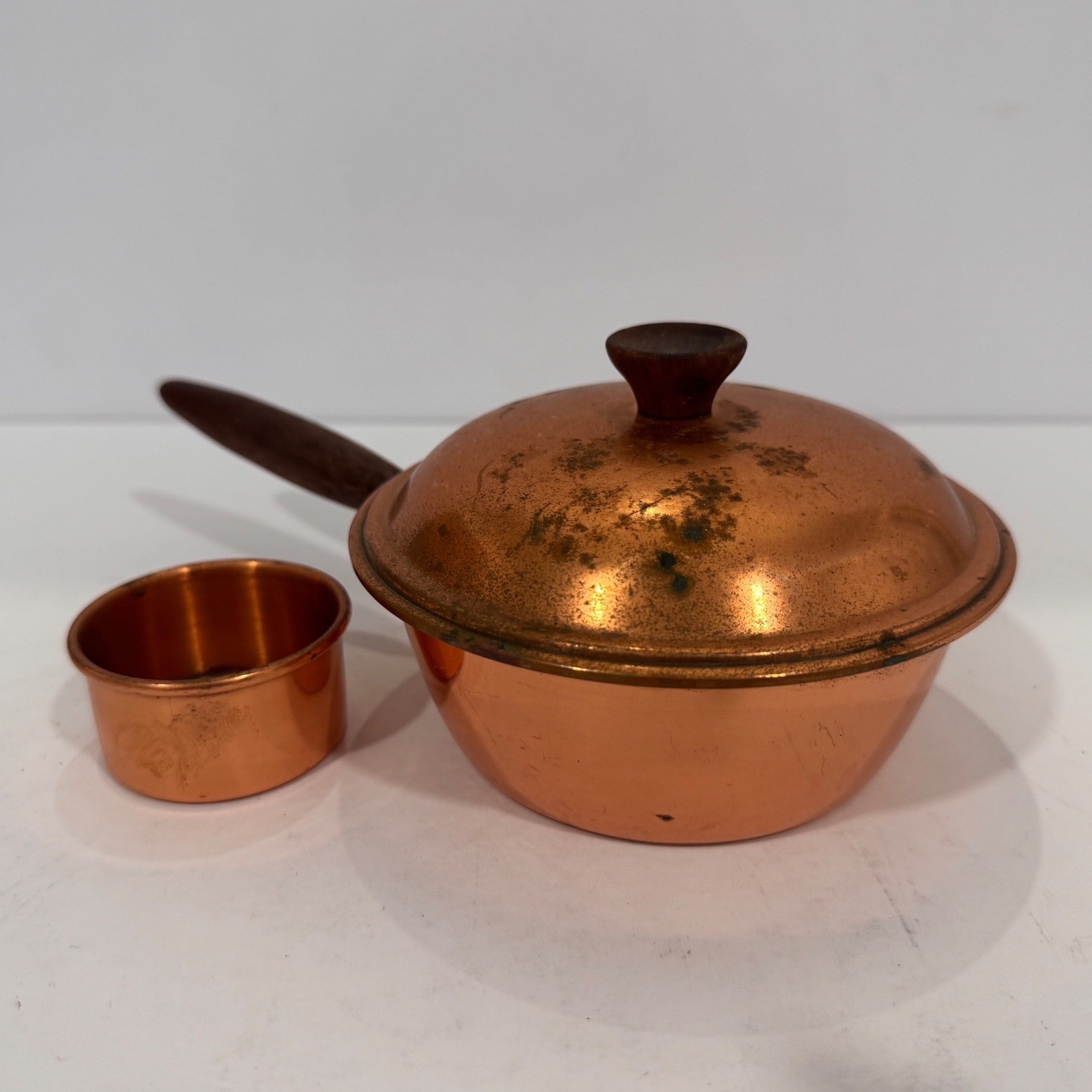 TAGUS Copper Saucepan Pot with Lid and Wood Handle & Small Cup