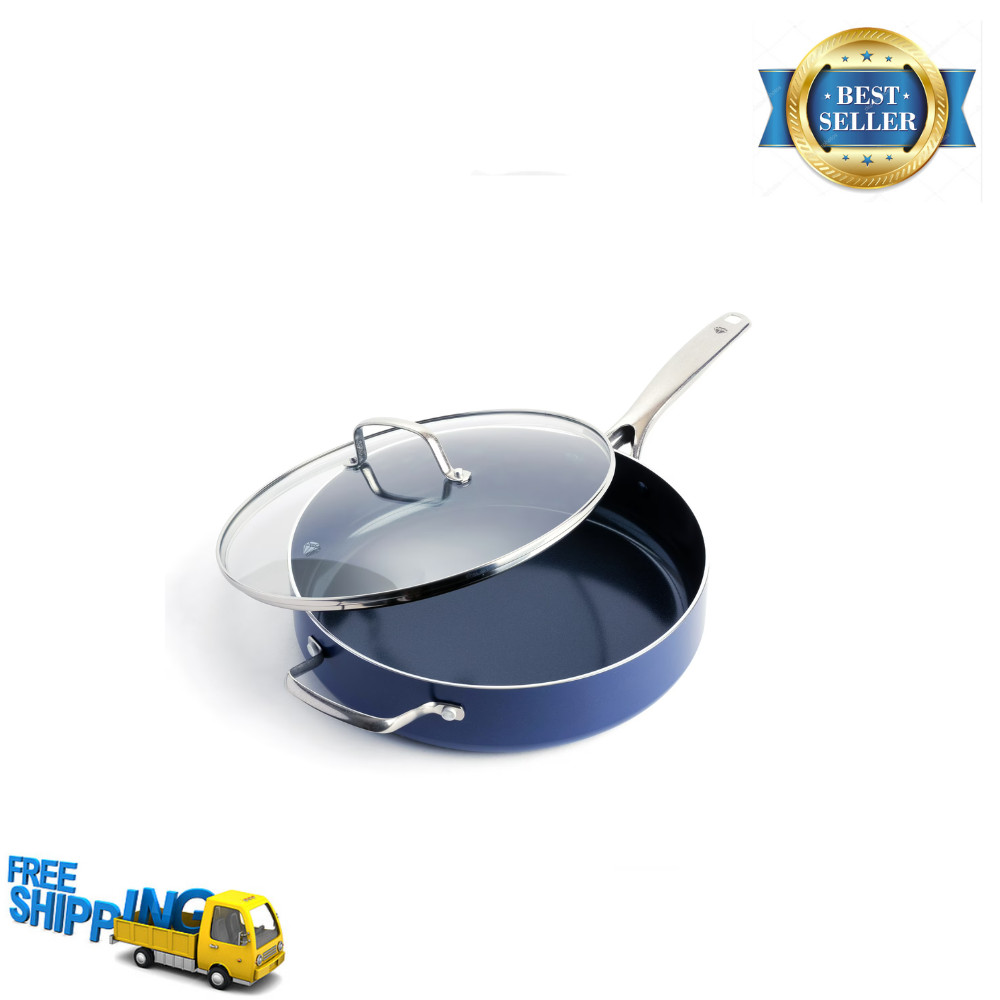 Blue Diamond 5QT Ceramic Nonstick Jumbo Sauté Pan with Lid – Toxin-Free, 1 Pack