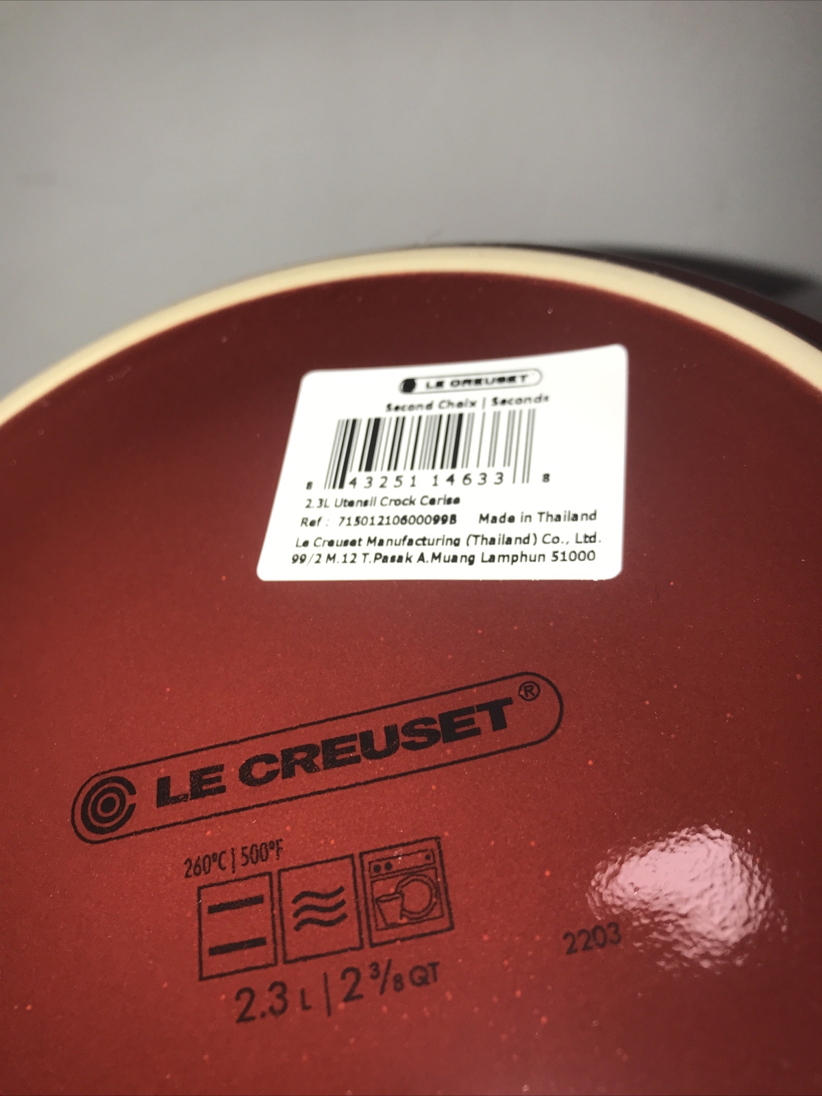 Le Creuset Kitchen Utensil Holder Crock 2.3L Cerise Red Stoneware Large 2-3/4 qt