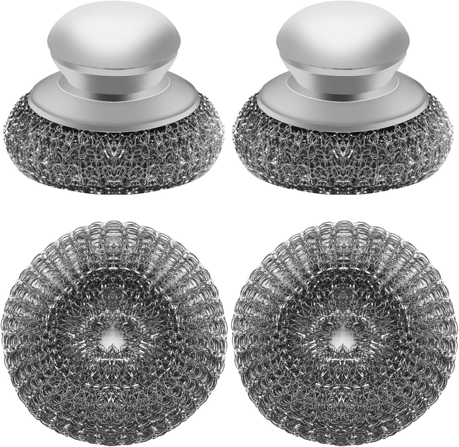 Stainless Steel Wool Scrubber with 2 Replacement Pads – Clean Metal Pans, Pots,