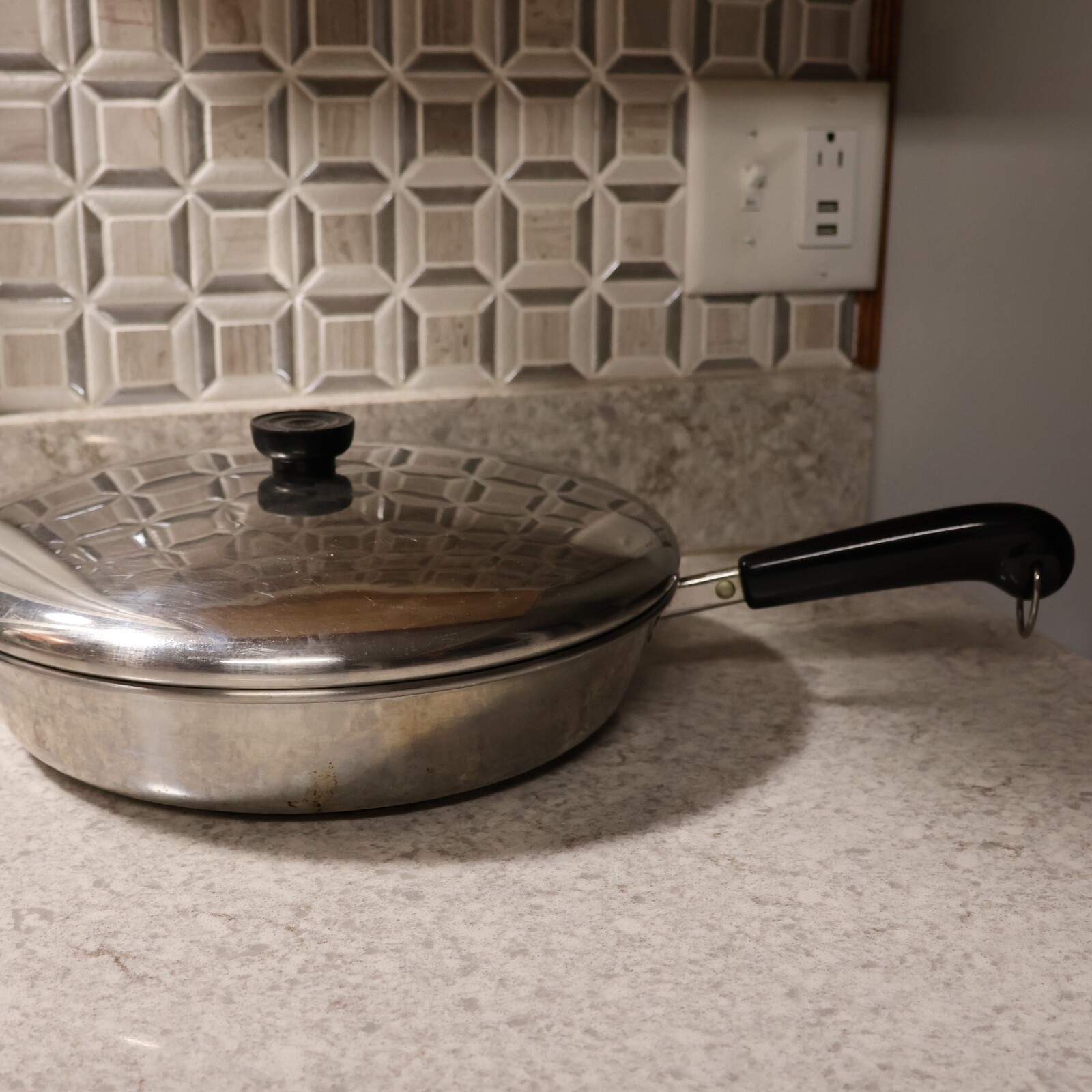 Revere Ware 12 Inch 30 Cm Stainless Steel Skillet/Fry Pan w/ Lid Model 2062
