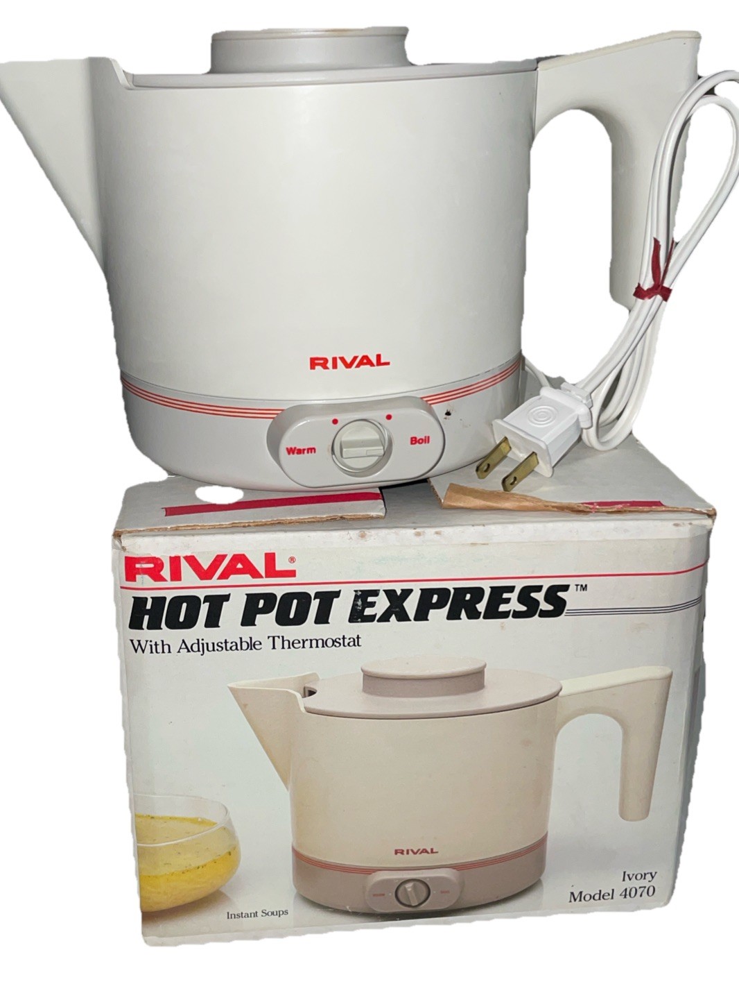 Vintage Rival Hot Pot Express 4070 White Adjustable Thermostat Heater