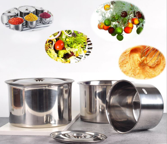 Cheftor Stainless Steel 2.4 Qt, 1 1/2 Qt, 1 Qt, 26 Oz Bain Marie Pot + Cover Lid