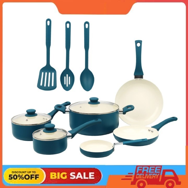 Mainstays Ceramic Aluminum 12 Pieces Cookware Set Corsair Nonstick