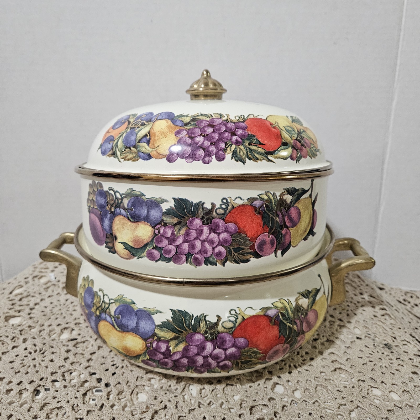 Cornucopia Enamel Pot/Pan Set (2 Pans 1 Cover) Cooking Cookware Serving Holiday