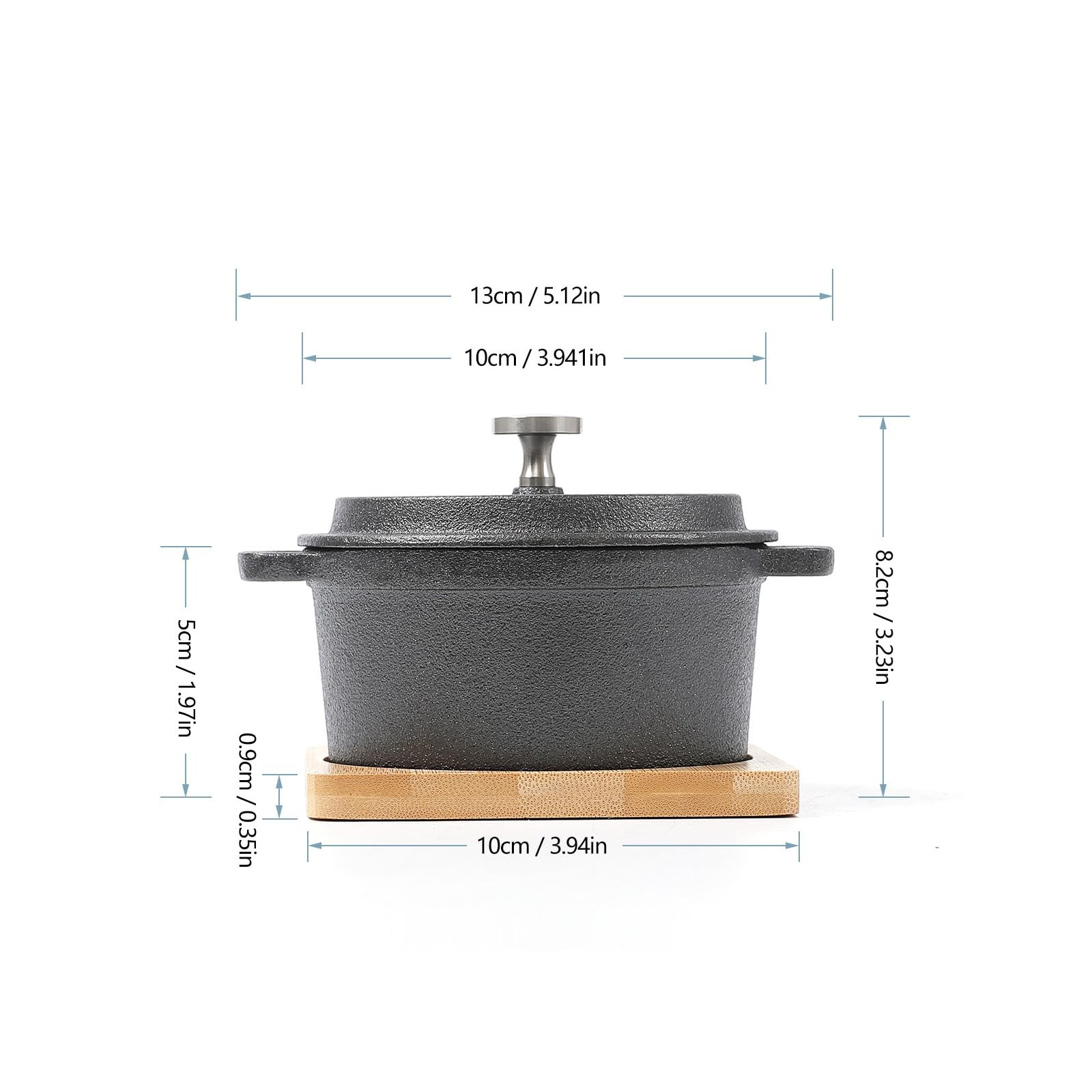 Hawok Cast Iron Sauce Pan Lid 270Ml/9.13Oz/1.08Cups Mini Dutch Oven Black Set