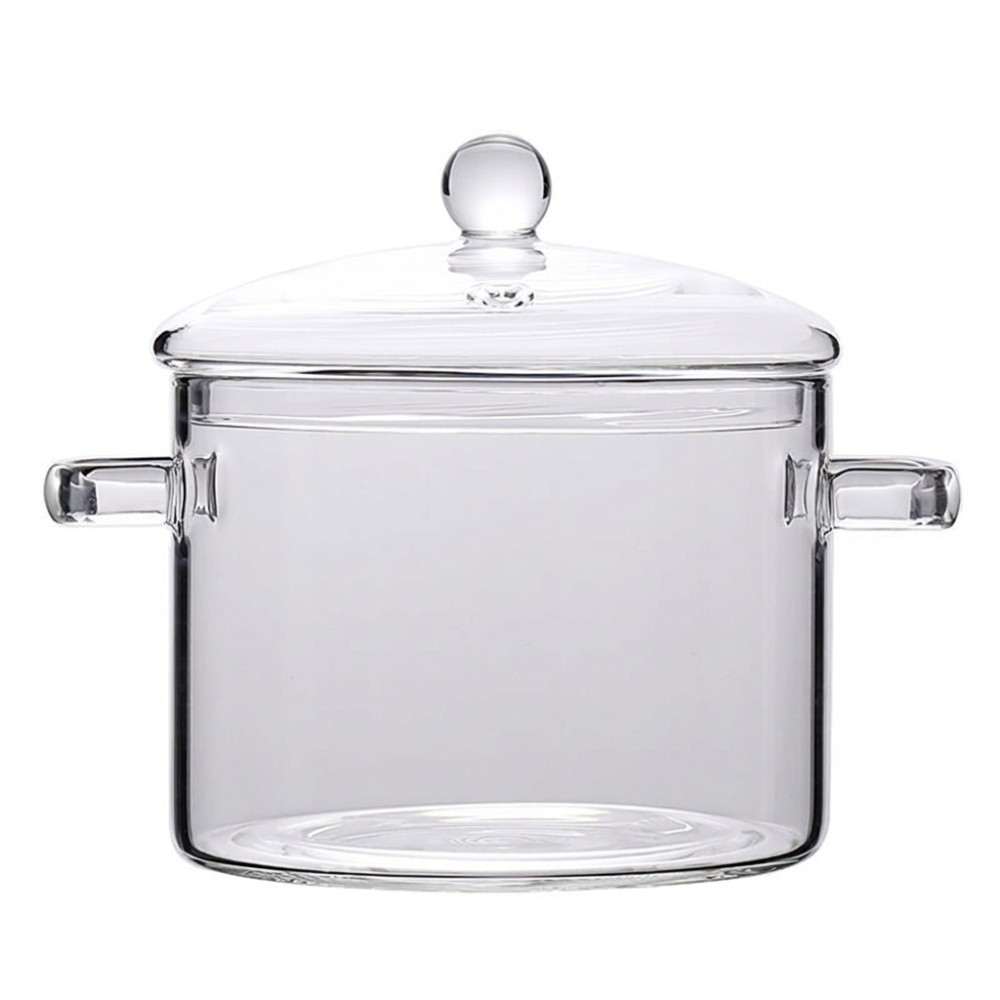 Borosilicate Glass Cooking Pot 1500ml Heat Resistant Stew Pan for Kitchen 2 Pack