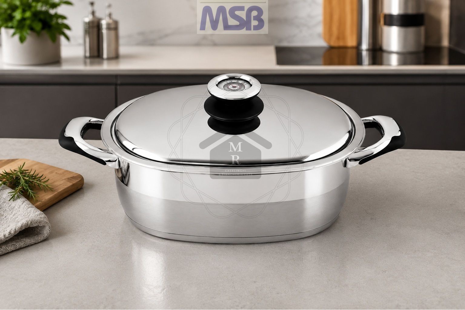 Dynamic Oval Casserole with Grill and Lid Stainless Steel 18/10