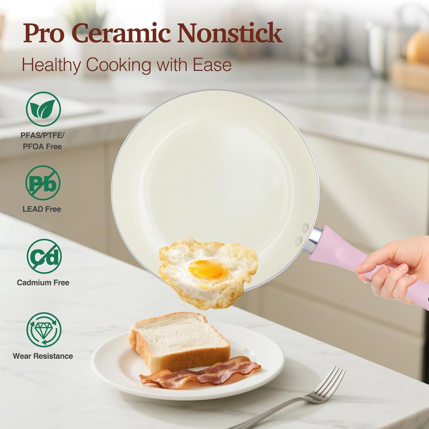 Stylish 11-Piece Pink Non-Stick Cookware Set with Gold Knobs & Stay-Cool Handles