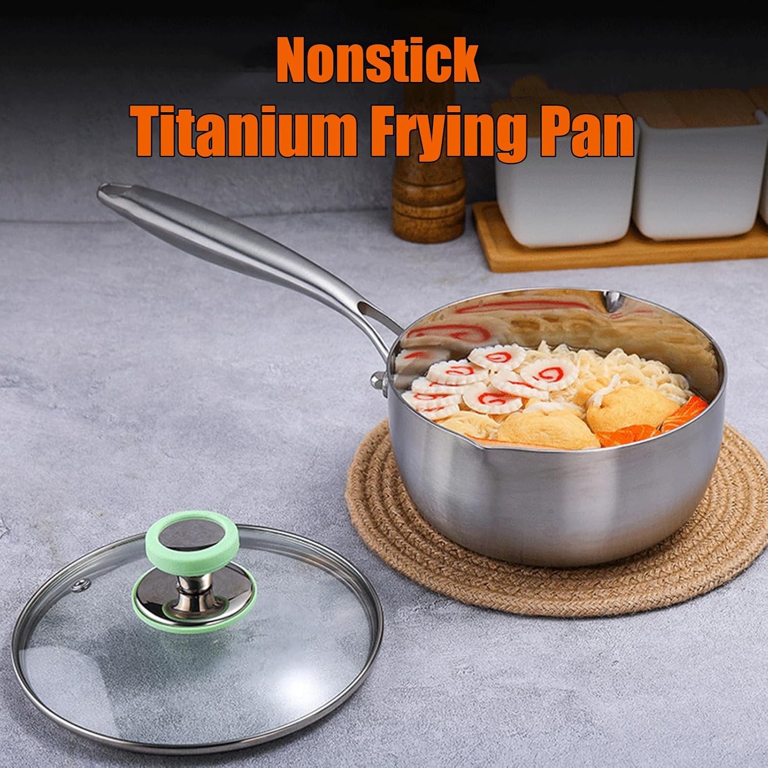 Titanium Pan Pot with Lid, Non-Stick Titanium Saucepan, 500°F Heat Resistant,