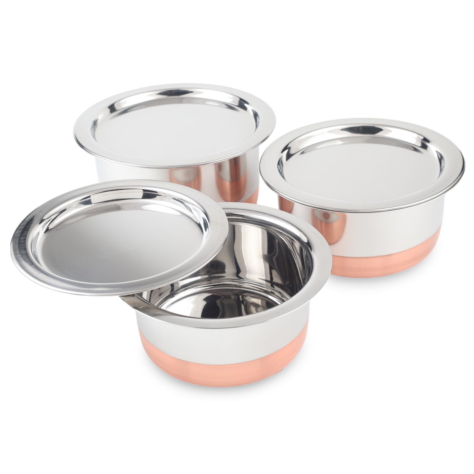 3 PCS Stainless Steel Copper Bottom Tope Set Lid Gas Stove Cookware Container